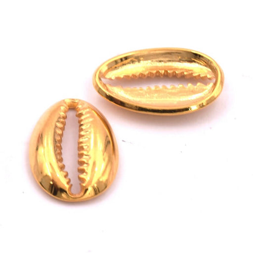 Buy Connector cowrie shell golden stainless steel 14x9.5mm (2)