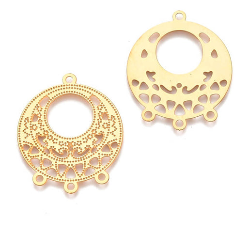 Buy Round chandelier earrings with 3 rings - golden stainless steel 30x25mm (2)