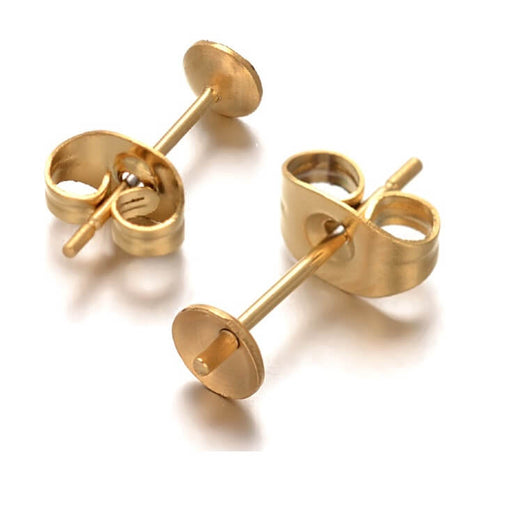 Stud earrings Golden steel for 4mm semi-pierced pearl and pushers (4)