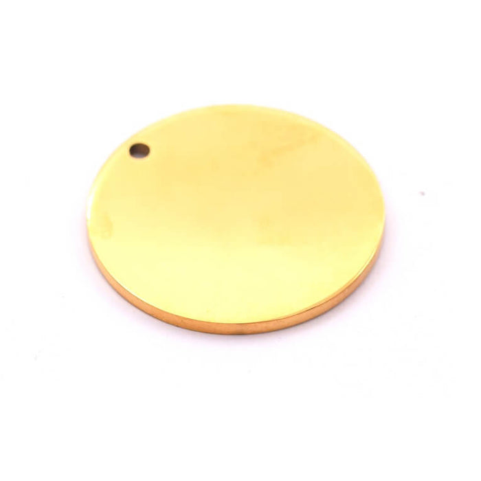 Round medal pendant golden stainless steel - 25mm - Hole: 1.8mm (1)