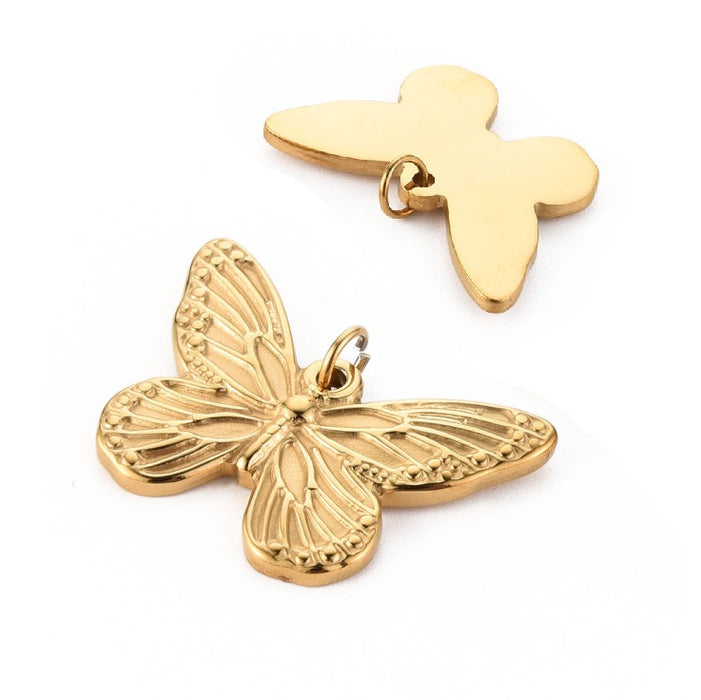 Butterfly pendant 12x15mm Golden stainless steel with ring (1)