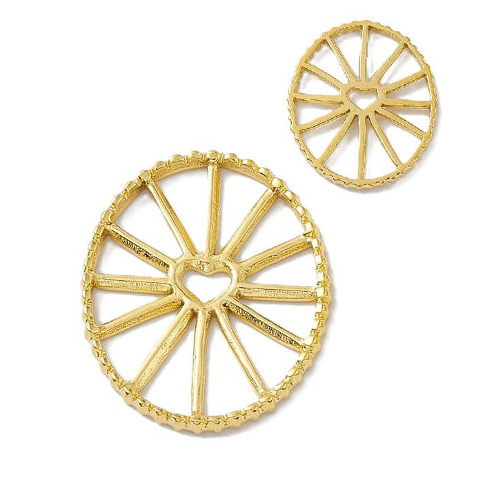 Oval connector pendant with openwork and heart - Golden stainless steel 22x18mm (1)
