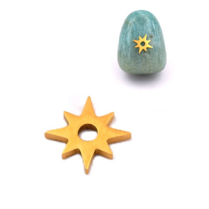 Cabochon star bead - golden stainless steel 8mm - Hole: 1mm (1)