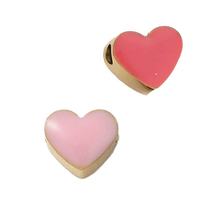 Heart bead double side pink and fuchsia 5mm - Golden stainless steel - Hole: 1.5mm (1)