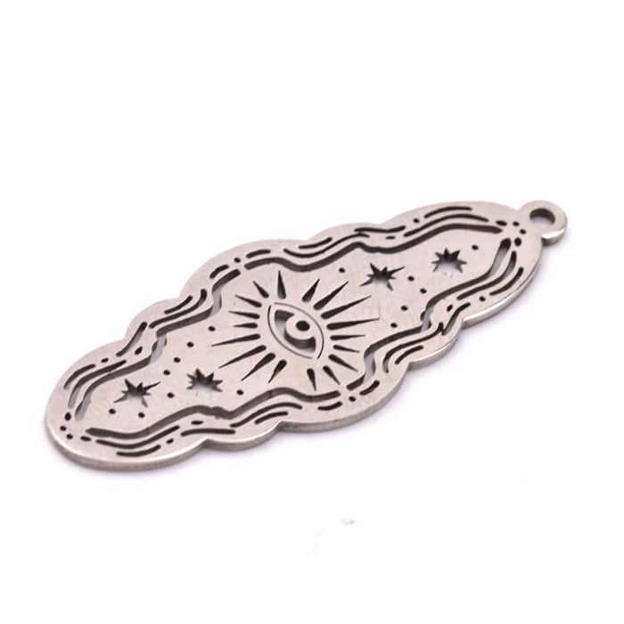 Wavy oval pendant in stainless steel with hollow eye 35x14mm - Hole: 1mm (1)
