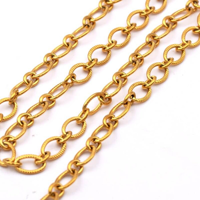 Ribbed and oval chain - 9x6mm - Golden stainless steel (50cm)