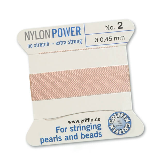 Pale pink nylon thread NYLONPOWER 0.45mm per 2m with needle (1)