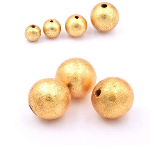 Round wooden bead gilded with gold leaf 18mm - Hole: 3mm (3)