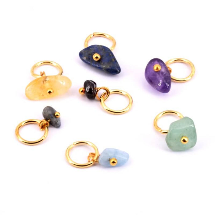 Beads Charms Mix Gemstones 4-10mm With Gold Brass Ring (10)