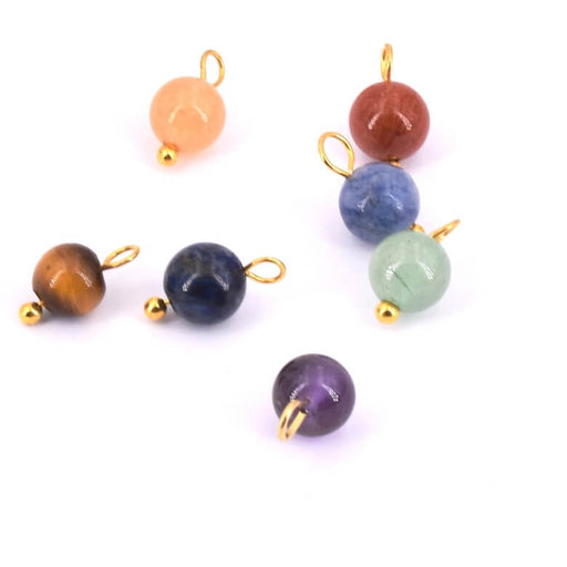 Buy Beads Charms Mix Gemstones 4-10mm With Gold Brass Ring (10)