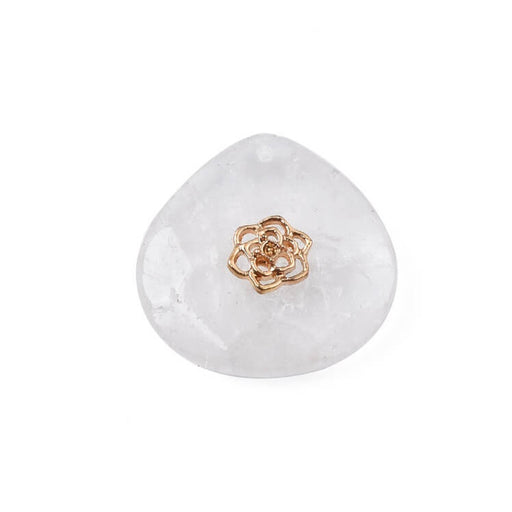 Drop pendant Quartz crystal and golden flower - 28mm (1)