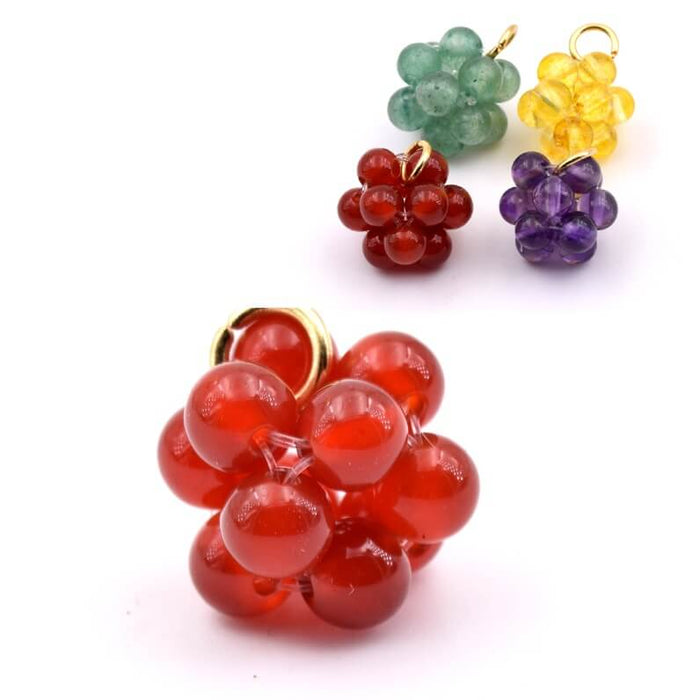 Red-Orange Dyed Quartz Beaded Ball Pendant 11-12mm (1)