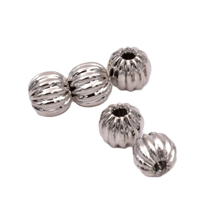 Round grooved platinum brass beads 4mm - Hole: 1mm (5)