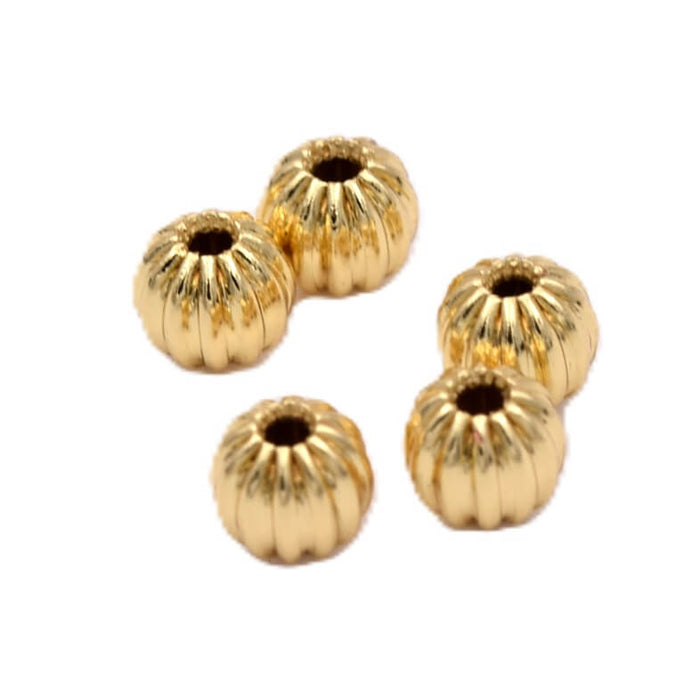 Grooved round beads Golden brass 4mm - Hole: 1mm (5)