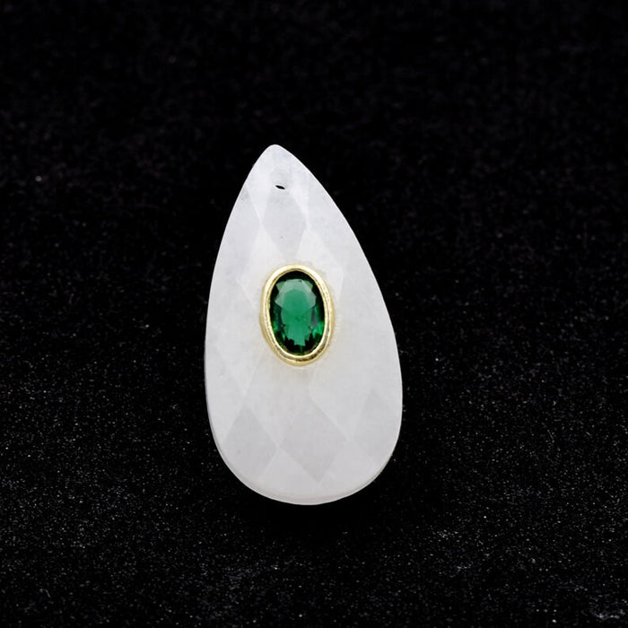 Faceted quartz crystal drop pendant with zircon 25x14mm (1)