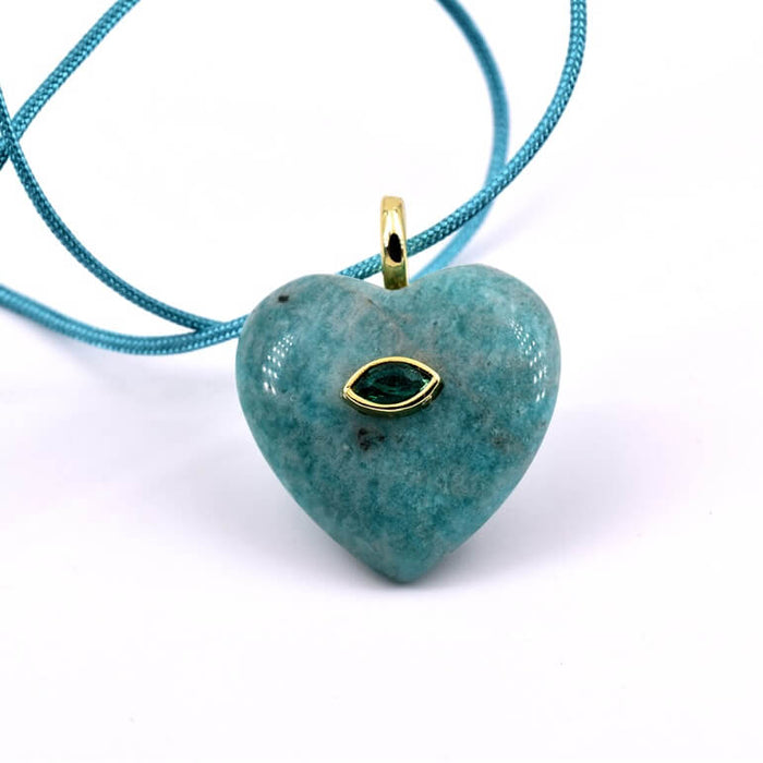 Amazonite Heart Pendant and Zircon Eye 26mm - Hole: 4mm (1)