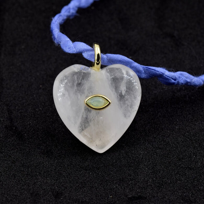 Heart pendant with quartz crystal and zircon eye - 26mm - Hole: 4mm (1)