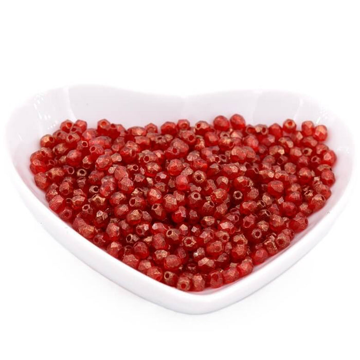 Czech fire-polished beads Gold marbled- Siam Ruby 3mm (50)