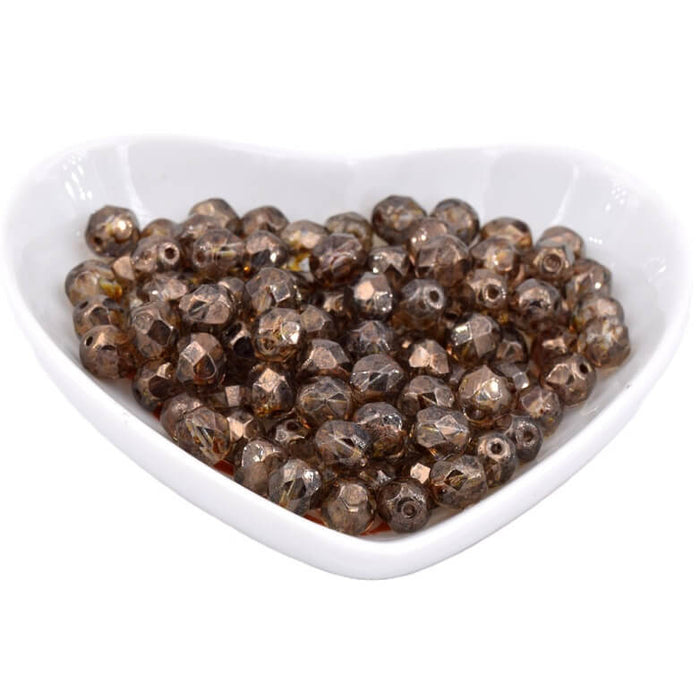Czech fire-polished beads Luster Transparent Gold Smokey Topaz 6mm (50)