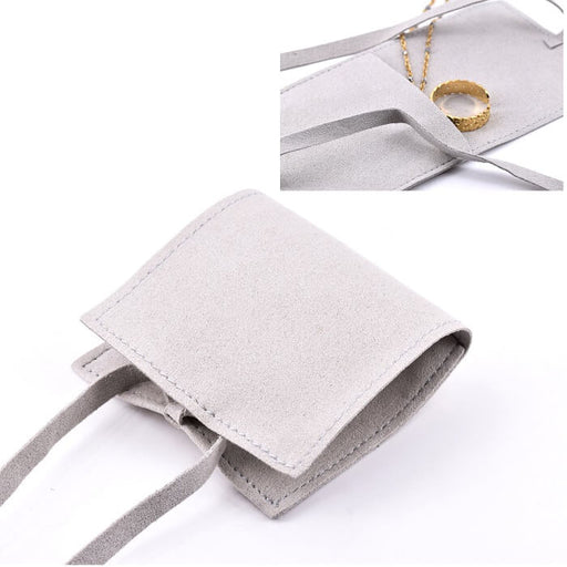 Pouch with flap in velvet gray microfiber - 6x6mm (1)