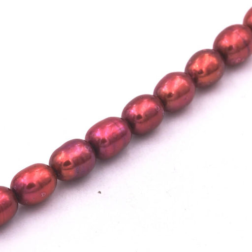 Rice grain freshwater pearl cherry red 7-7.5mm (1 strand-40cm)