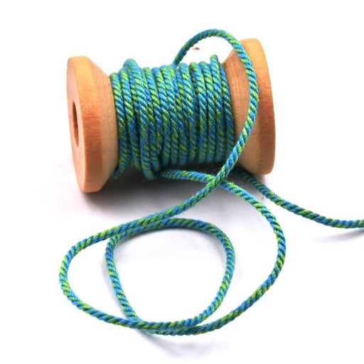 Twisted macramé cotton thread cord Blue and green - 1mm (3m)