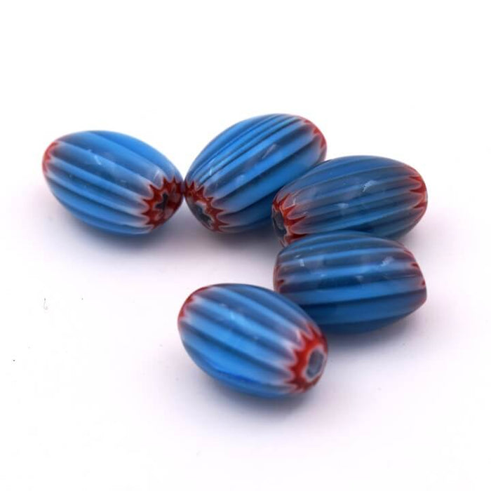 Millefiori blue barrel tube beads 11-12x7-8mm - Hole: 1mm (5)