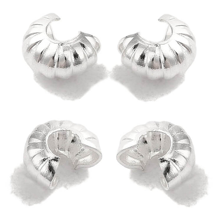 Crimp Beads Ribbed Silver-Plated Brass - 4x3mm (10)