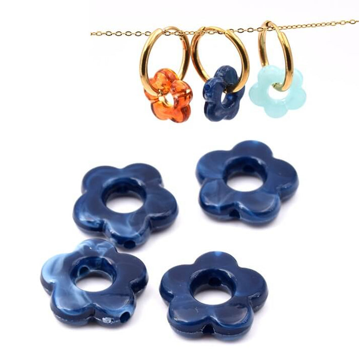 Lapis blue resin pearl flower 14.5mm - Hole: 5mm (4)