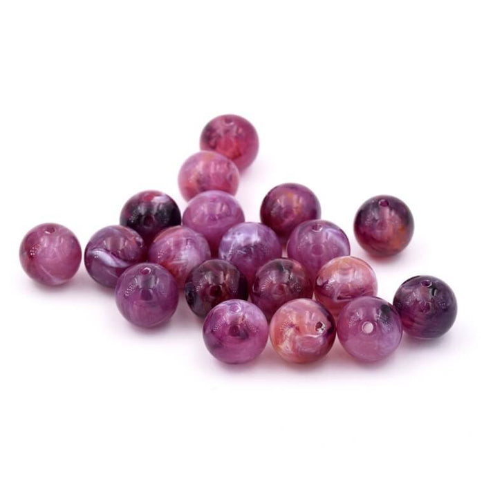 Round resin bead purple marbled 12mm - Hole : 1.8mm (30)