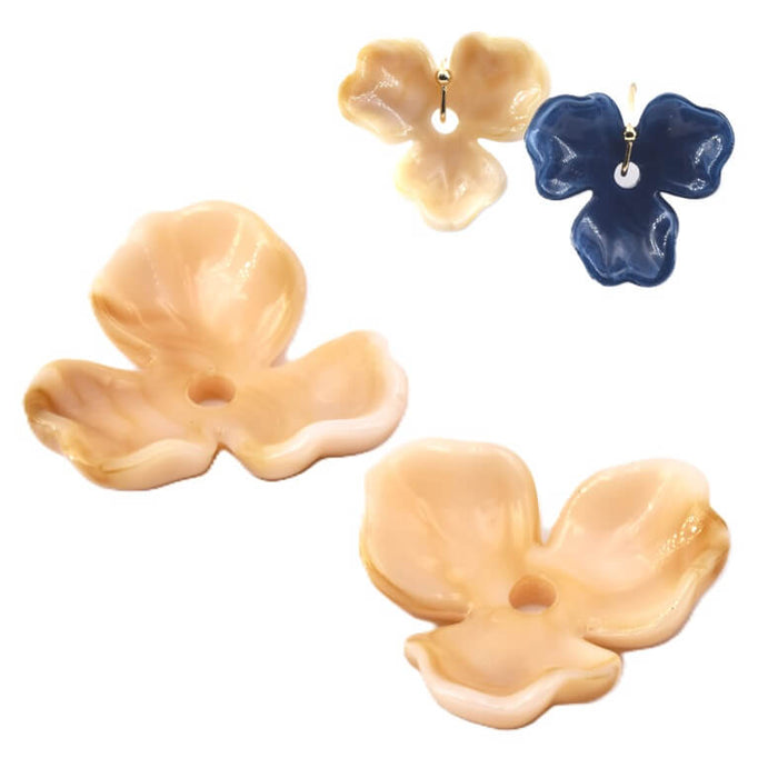 Cream Resin Flower Bead 25mm - Hole: 2mm (2)