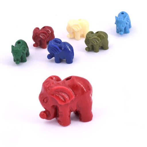 Elephant resin bead red - 11x14x8mm - Hole: 1.2mm (1)