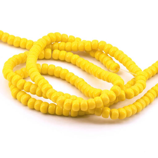 Buy Donut rondelle glass bead yellow - 6x4mm - Hole: 1mm (1 strand-40cm)
