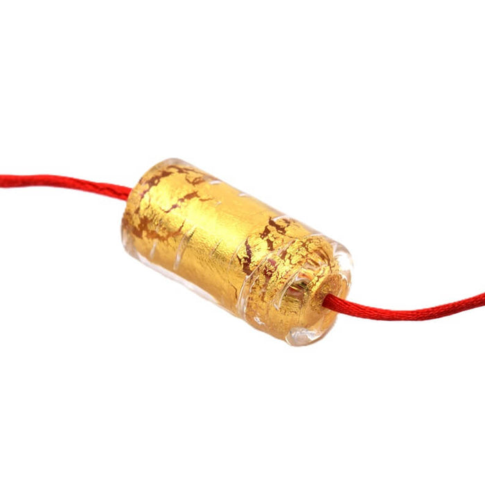 Murano-Style Gold Foil Glass Tube Bead 21x10mm (1)
