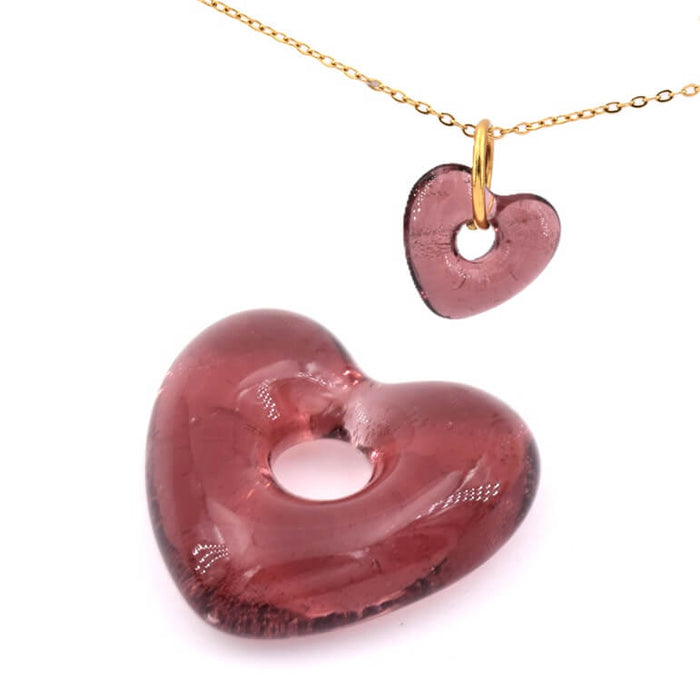 Glass Heart Pendant 15x14mm Purple - Hole: 3mm (1)