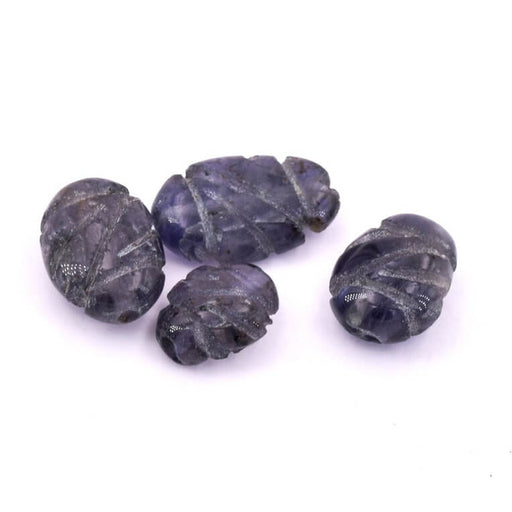 Iolite domed oval carved bead 9-11x8-9mm - hole 0.5mm (4)