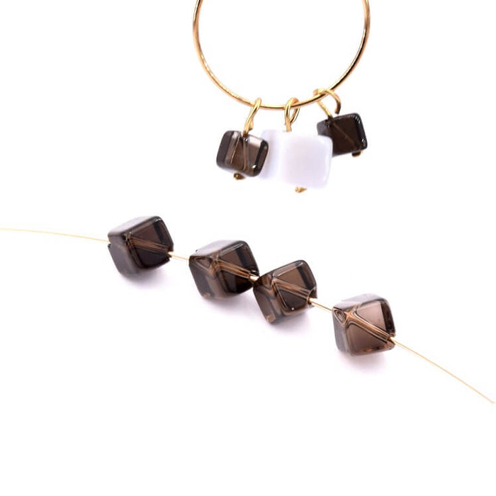 Cube shape bead Smoky Quartz 5x5x5mm - Hole: 1mm (4)