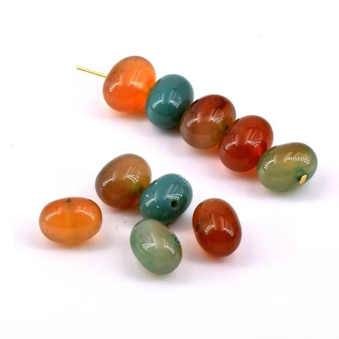Large Red Agate Rondelle Beads - Green-Beige Brown 12-13.5x9-10mm - Hole: 1.2mm (5)