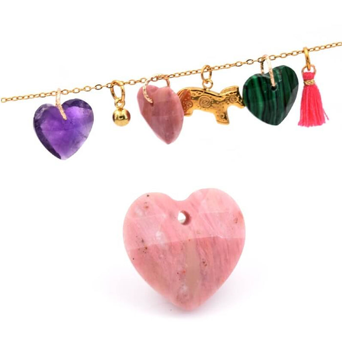 Faceted Rhodonite Heart Pendant 13mm - 1mm Hole (1)