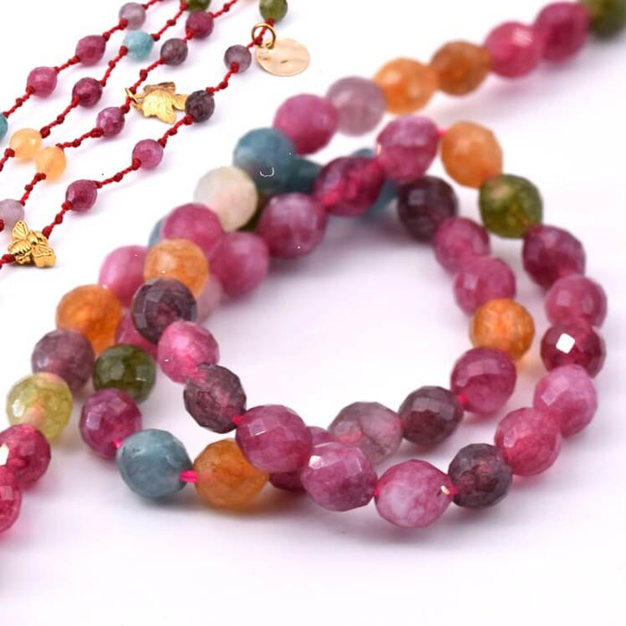 Oval faceted beads - mixed dyed jade - 5x6mm - Hole: 1mm (1 Strand - 35cm)