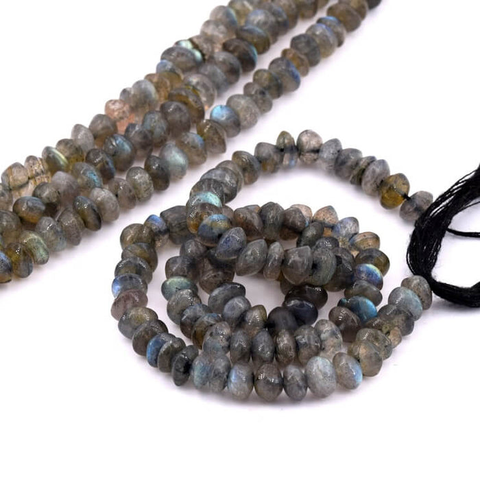 Labradorite button bead 5-7x4-5mm - Hole: 0.5mm (1 Strand-32cm)