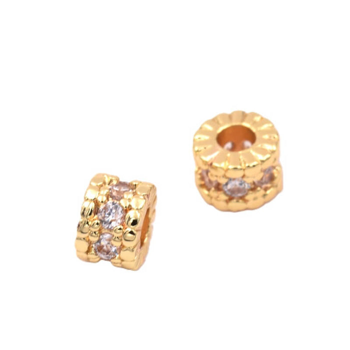 Heishi rondelle bead with zirconia - Goldenbrass - 4x3mm - Hole: 1.5mm (1)