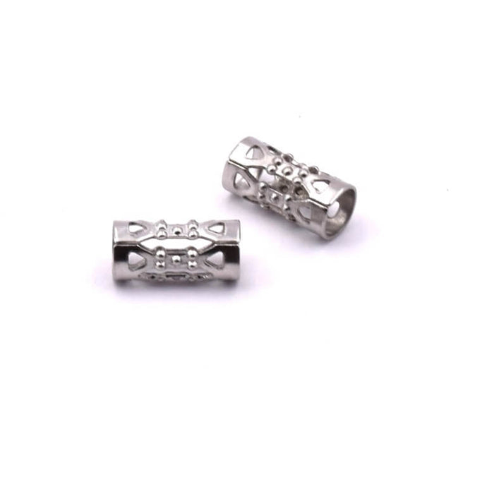 Ethnic steel openwork tube bead 8x4mm - Hole: 2.5mm (2)