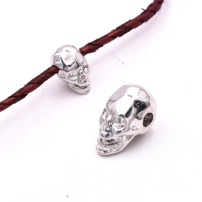 Skull bead faceted Platinum brass 8mm - hole 2mm horizontal (1)