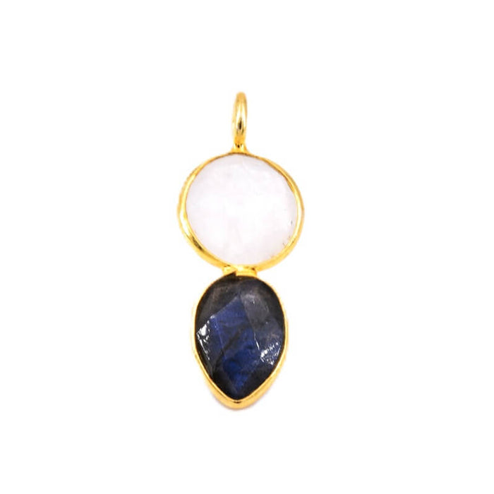 Moonstone and labradorite pendant 19x9mm - Hole: 2mm (1)