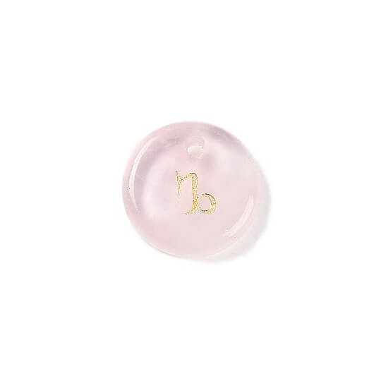 Pendant rose quartz 12mm zodiac sign Capricorn - Hole: 1mm (1)