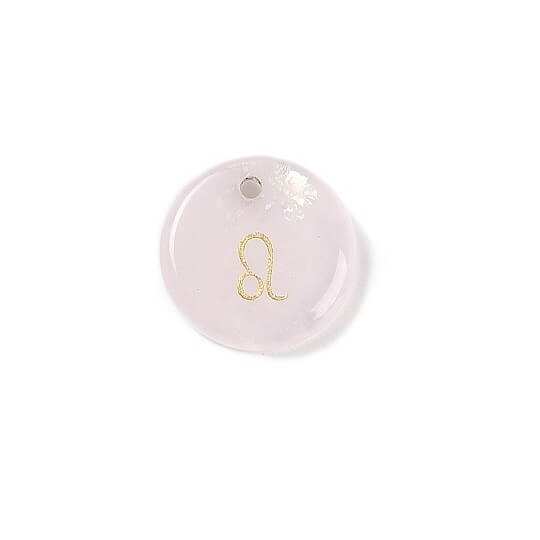 Pendant rose quartz 12mm zodiac sign Leo - Hole: 1mm (1)