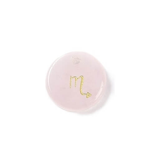 Pendant rose quartz 12mm zodiac sign Scorpio - Hole: 1mm (1)