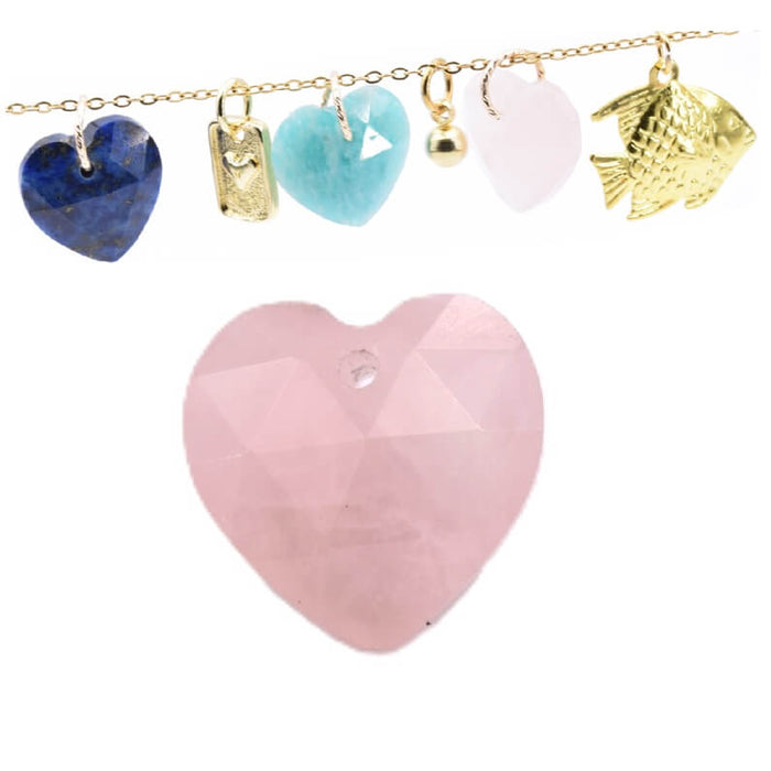 Faceted Rose Quartz Heart Pendant 13mm - Hole: 1mm (1)