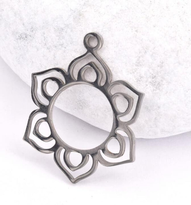 Medal Pendant Sun Flower Stainless Steel - 25mm (1)